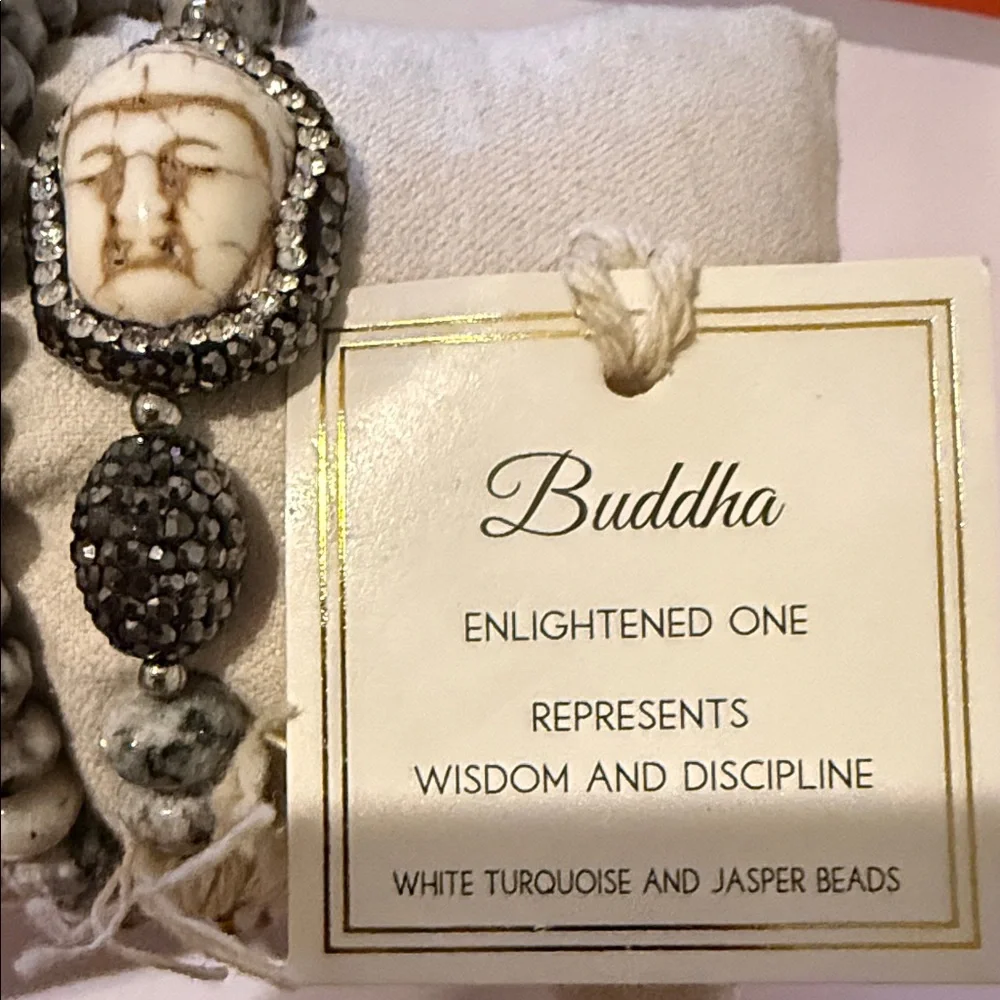 Buddha White Turquoise and Jasper beaded stretch bracelet set of 2